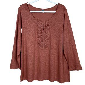Old Navy Lace Front Linen Blend Top Pretty Penny Women’s XL